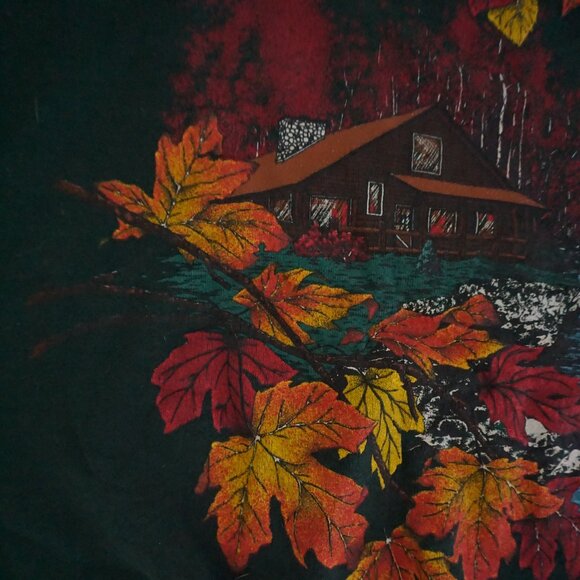 Vintage Fruit of the Loom Green Cabin Leaves Nature Fall Sweatshirt Cabincore XL - Picture 7 of 10